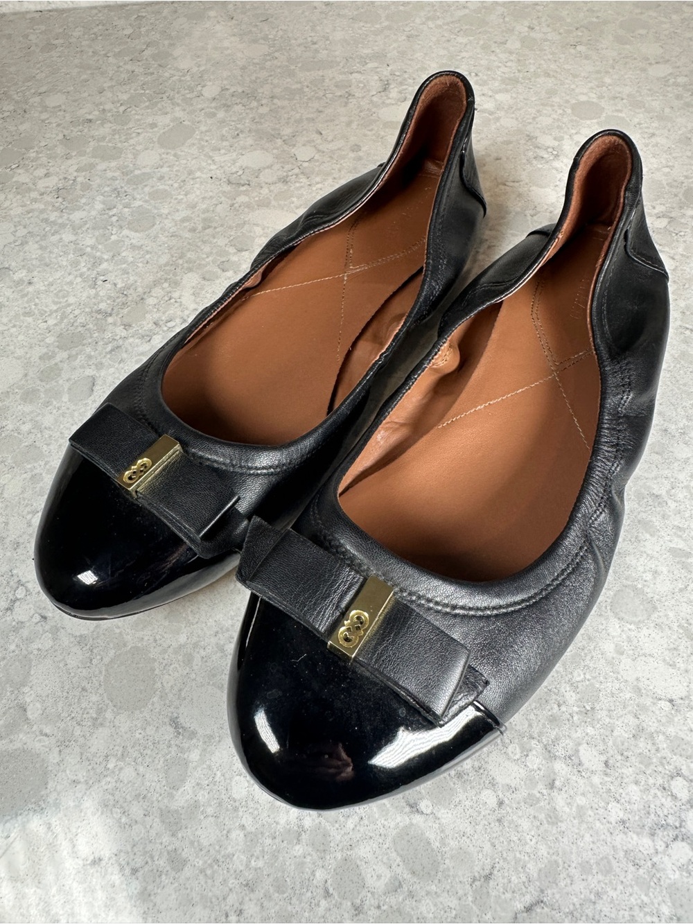 Cole Haan Black Leather Bow Cap-Toe Ballet Flats
